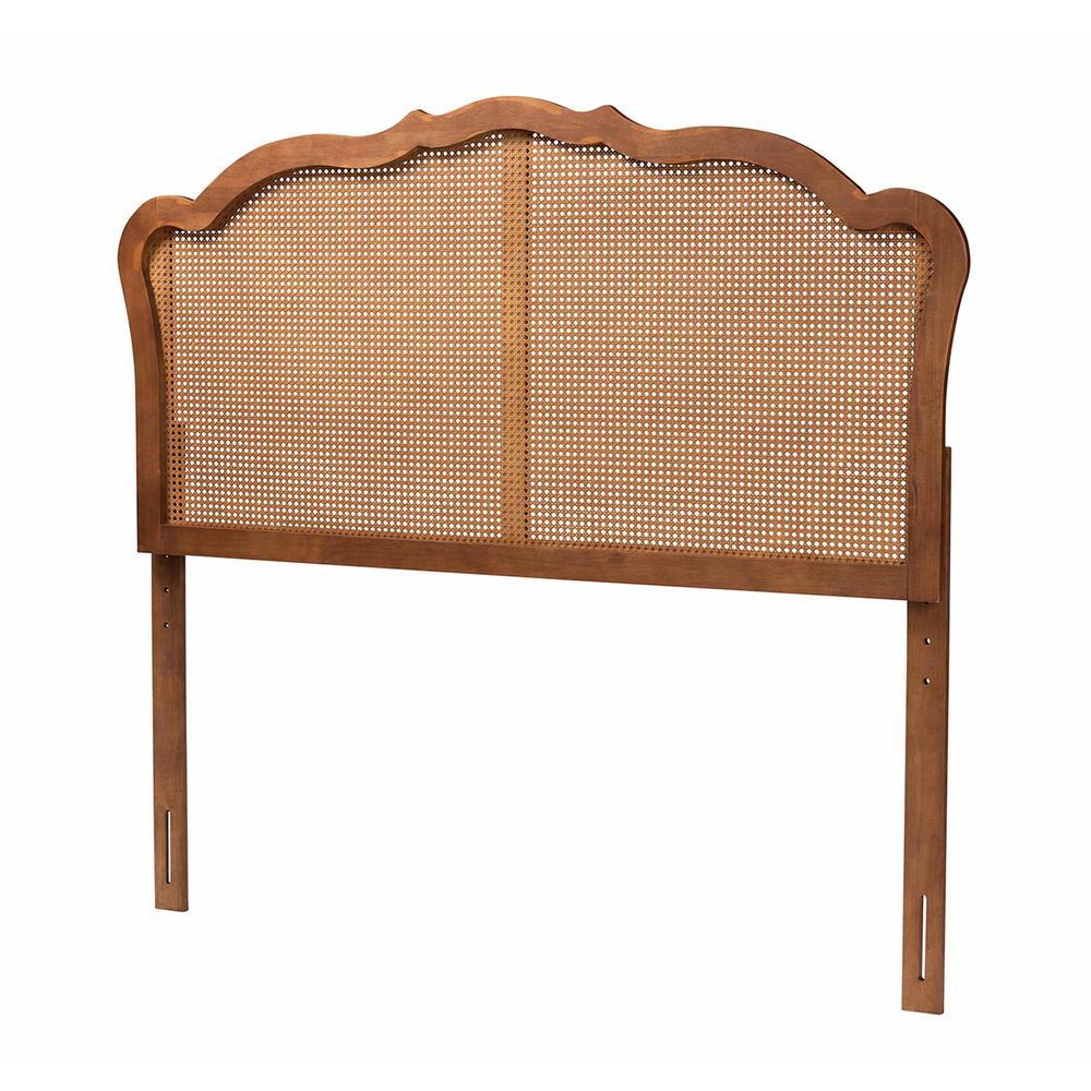Traditional Ash Walnut Finished Wood Queen Size Headboard with Rattan. Picture 10