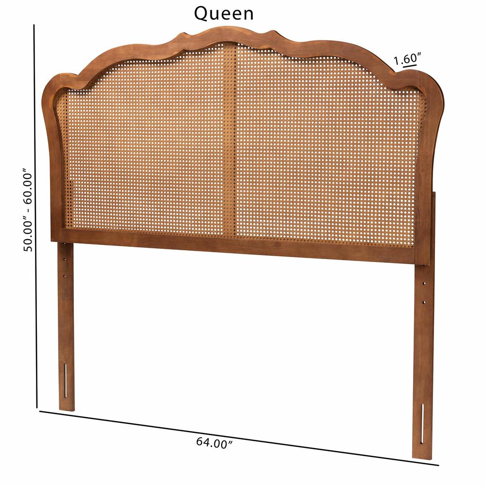 Traditional Ash Walnut Finished Wood Queen Size Headboard with Rattan. Picture 16