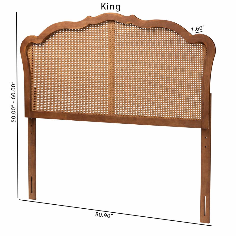 Traditional Ash Walnut Finished Wood Queen Size Headboard with Rattan. Picture 17