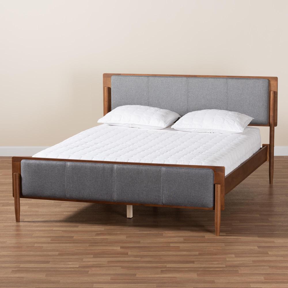 Grey Fabric and Ash Walnut Finished Wood King Size Platform Bed. Picture 18