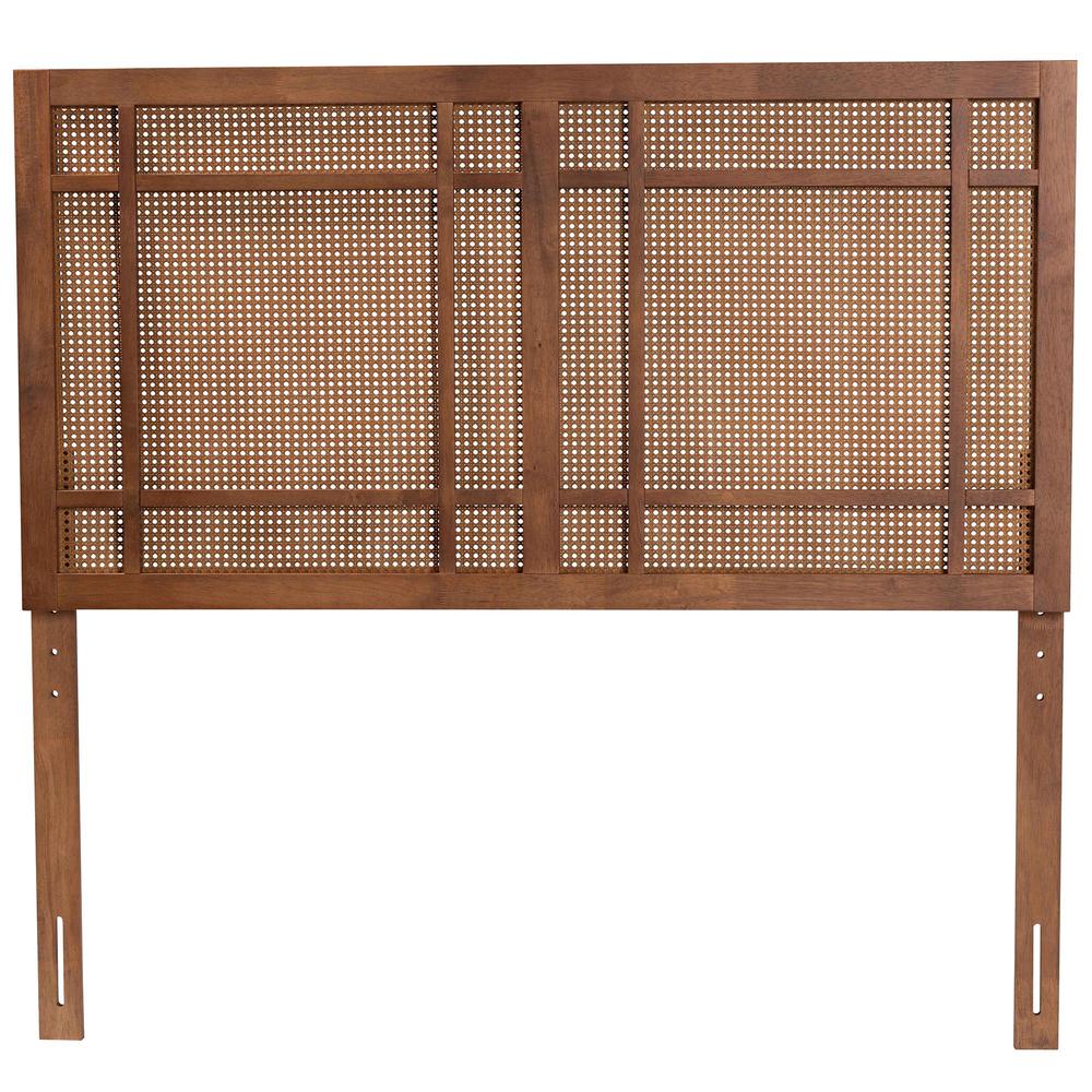 Ash Walnut Finished Wood Queen Size Headboard with Rattan. Picture 11