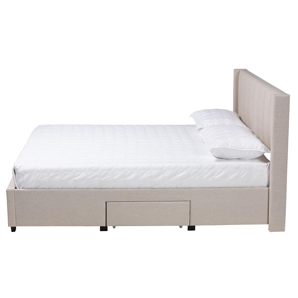 Transitional Beige Fabric Queen Size 3-Drawer Storage Platform Bed. Picture 17