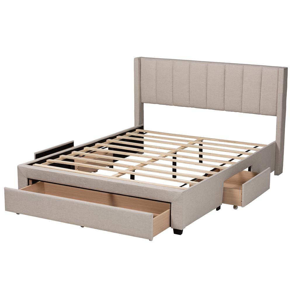 Transitional Beige Fabric Queen Size 3-Drawer Storage Platform Bed. Picture 19