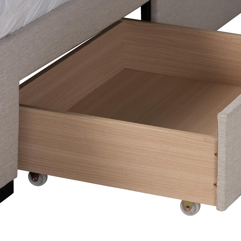 Transitional Beige Fabric Queen Size 3-Drawer Storage Platform Bed. Picture 21