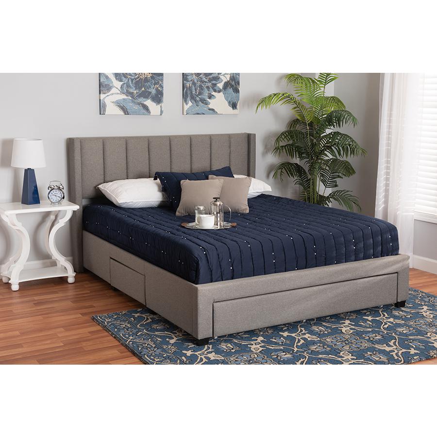 Transitional Grey Fabric Queen Size 3-Drawer Storage Platform Bed. Picture 10