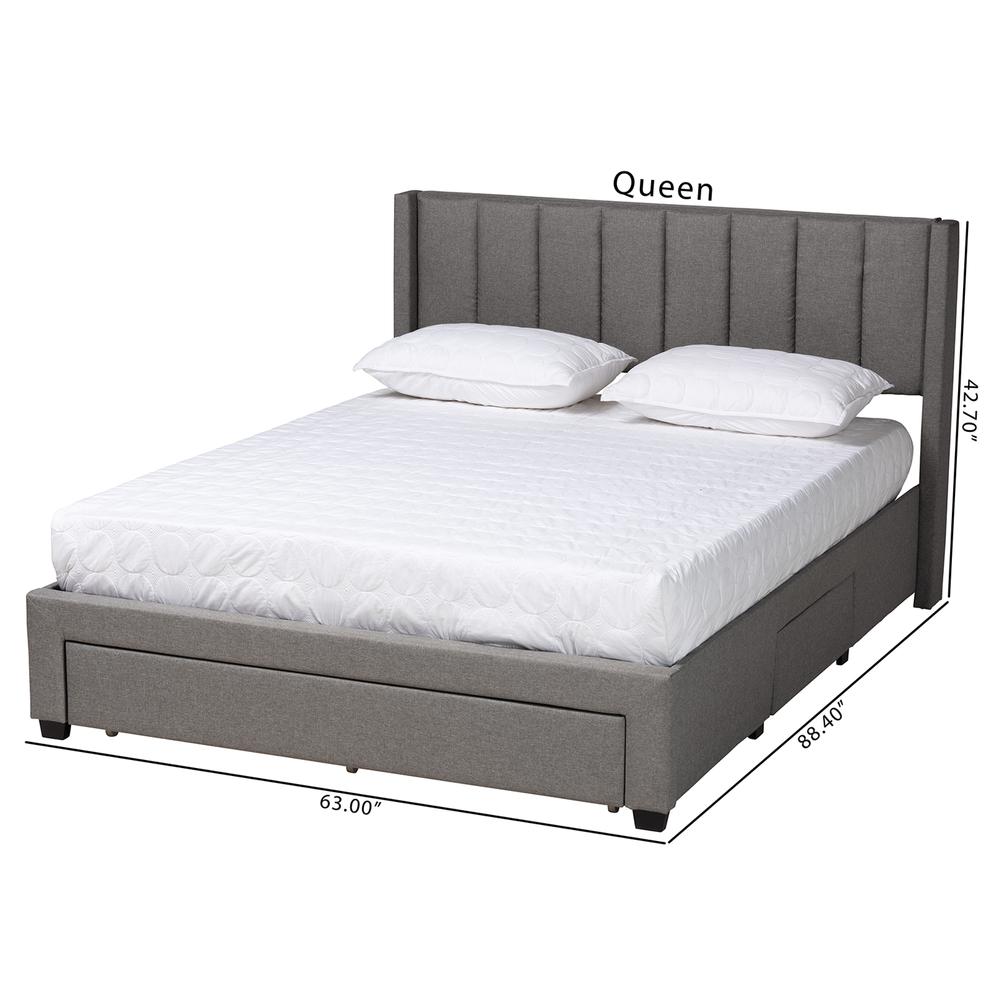 Transitional Grey Fabric Queen Size 3-Drawer Storage Platform Bed. Picture 28
