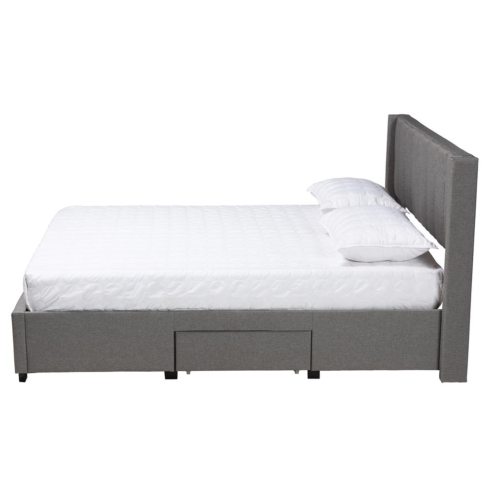 Transitional Grey Fabric Queen Size 3-Drawer Storage Platform Bed. Picture 17