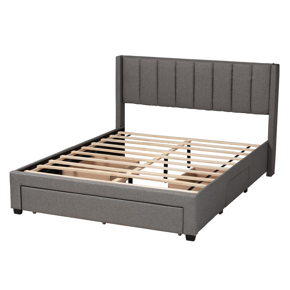 Transitional Grey Fabric Queen Size 3-Drawer Storage Platform Bed. Picture 18