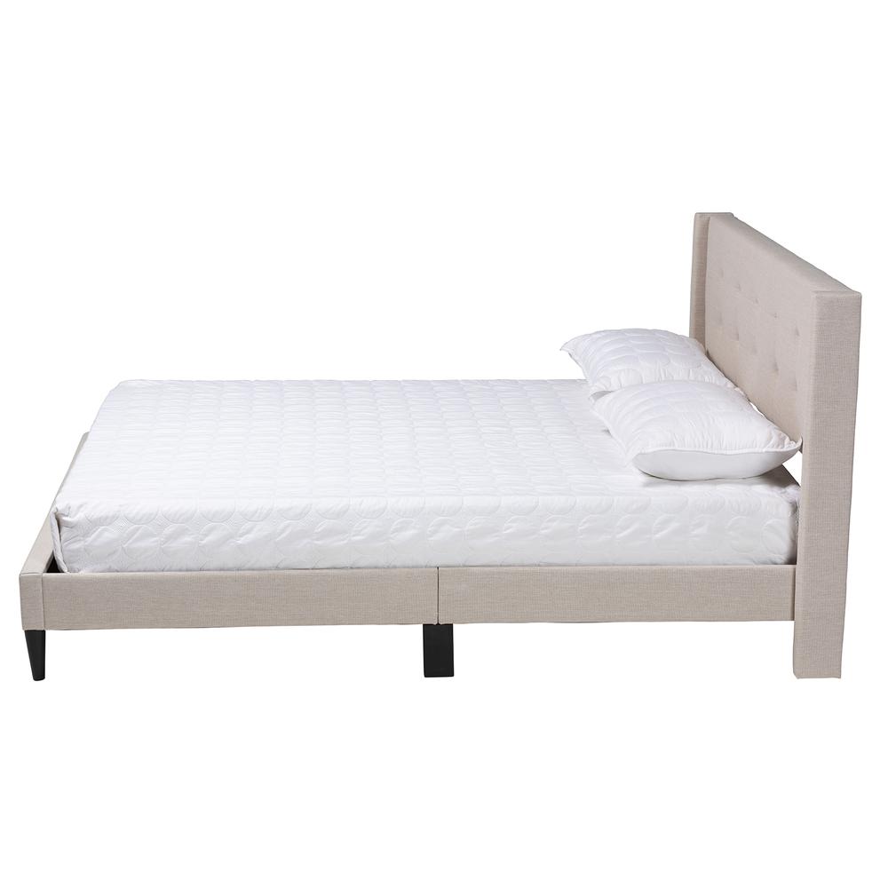 Transitional Beige Fabric Upholstered Queen Size Platform Bed. Picture 12