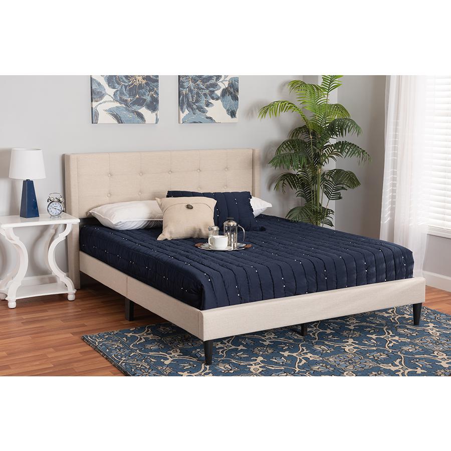 Transitional Beige Fabric Upholstered Queen Size Platform Bed. Picture 7