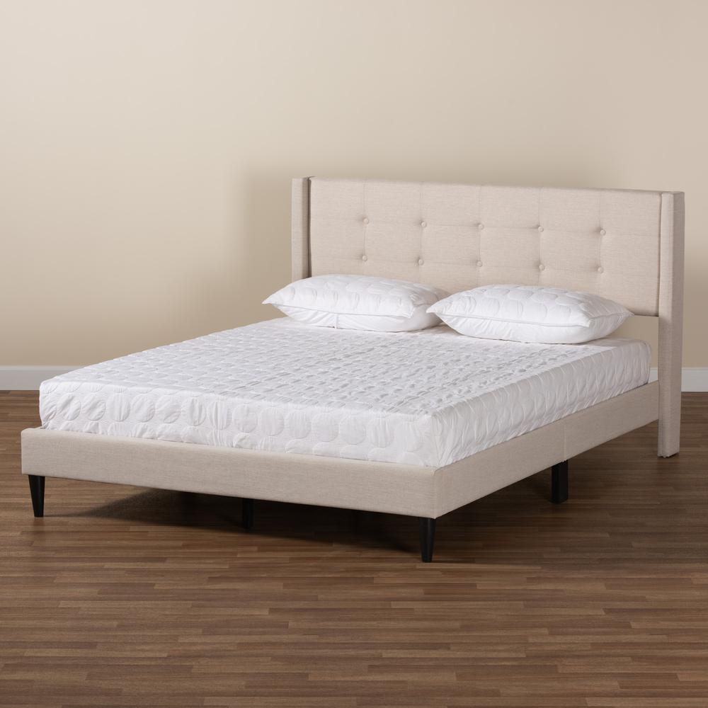 Transitional Beige Fabric Upholstered Queen Size Platform Bed. Picture 18