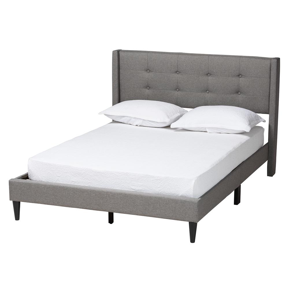 Transitional Grey Fabric Upholstered Queen Size Platform Bed. Picture 11
