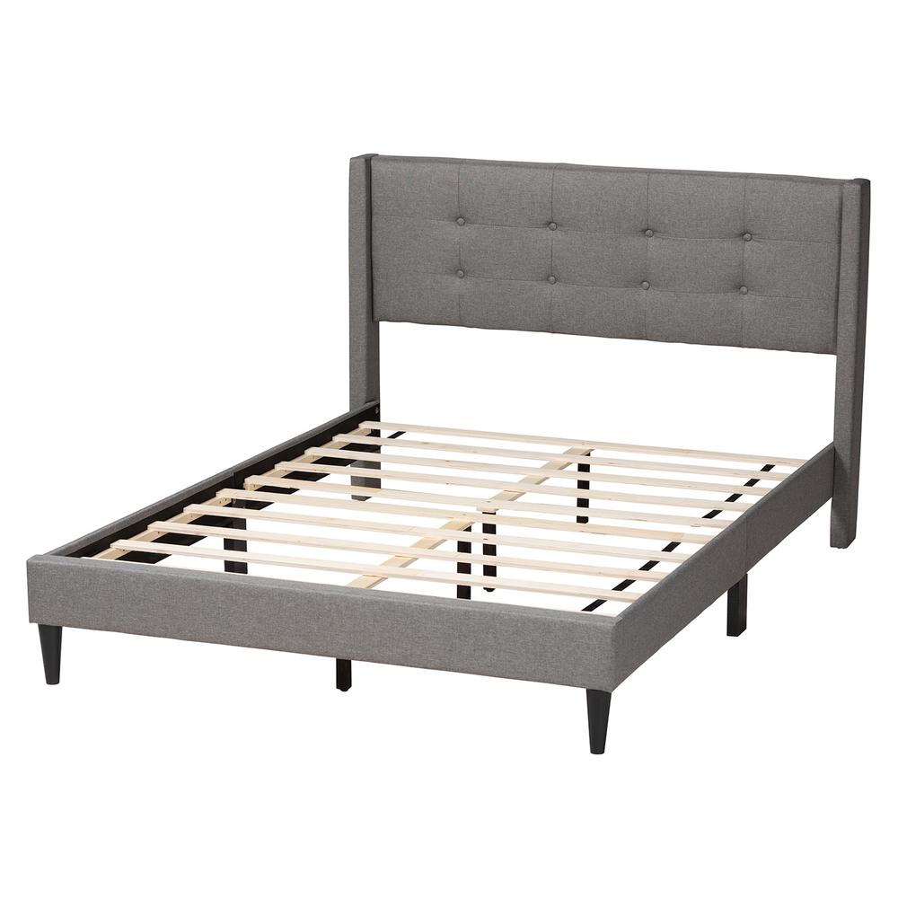 Transitional Grey Fabric Upholstered Queen Size Platform Bed. Picture 13