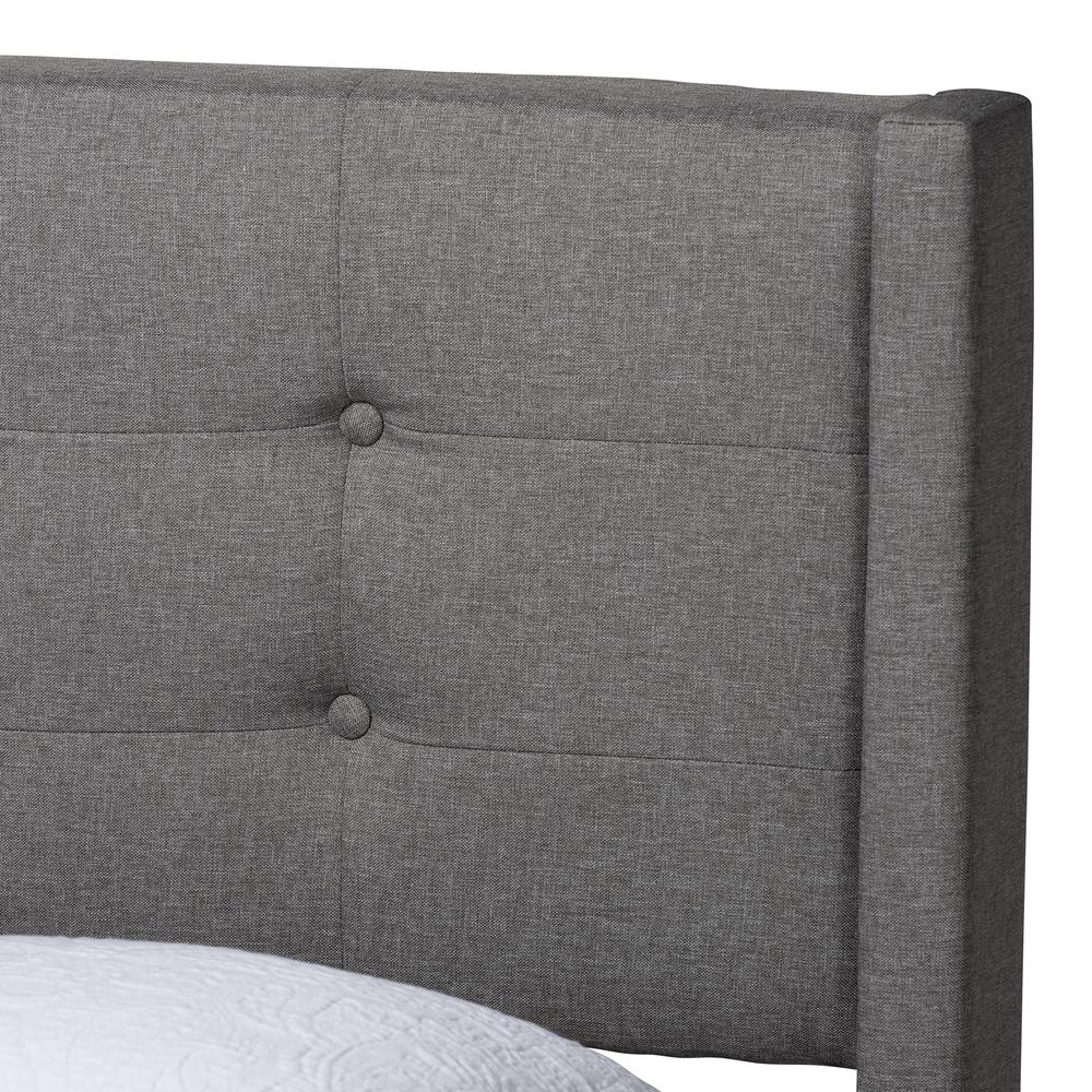 Transitional Grey Fabric Upholstered Queen Size Platform Bed. Picture 14