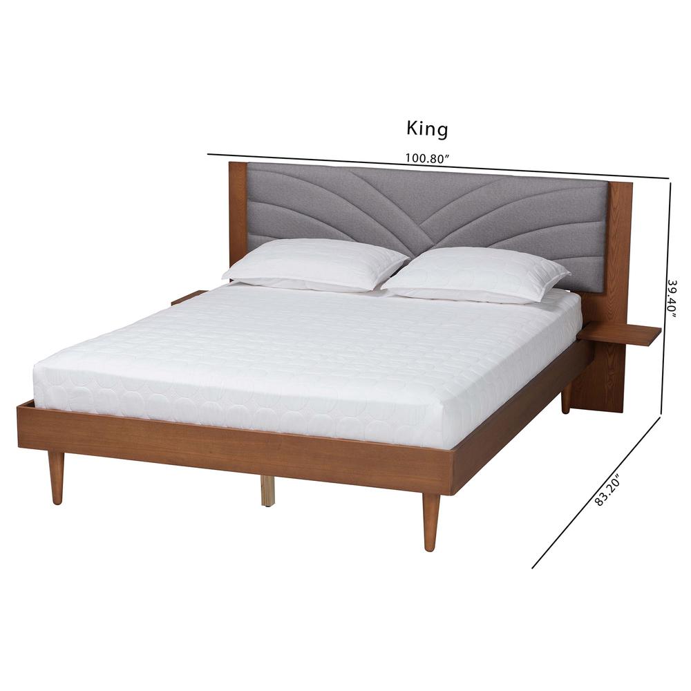 Walnut Brown Wood King Size Platform Bed With Floating Side Table. Picture 22