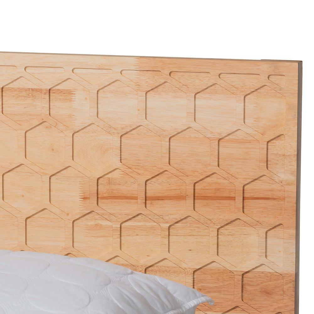Hosea Japandi Carved Honeycomb Natural King Size Platform Bed. Picture 14