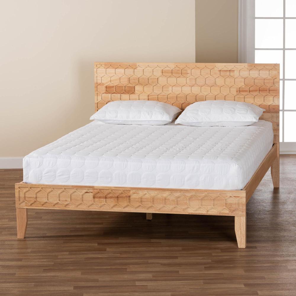 Hosea Japandi Carved Honeycomb Natural King Size Platform Bed. Picture 18