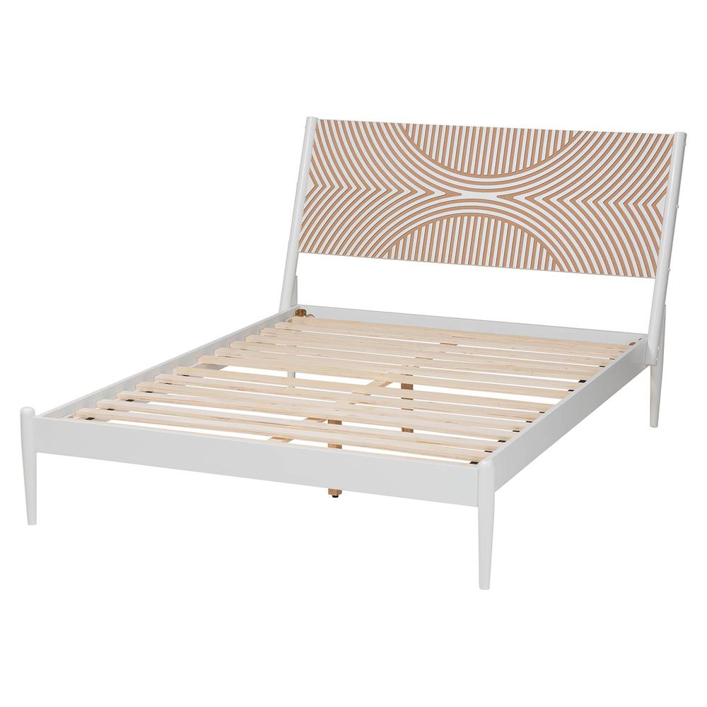 Louetta Coastal White King Size Platform Bed with Carved Contrasting Headboard. Picture 13