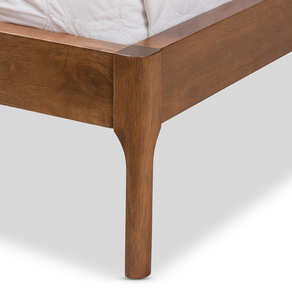 Brooklyn Mid-Century Modern Walnut Wood Grey Fabric King Size Platform Bed. Picture 16