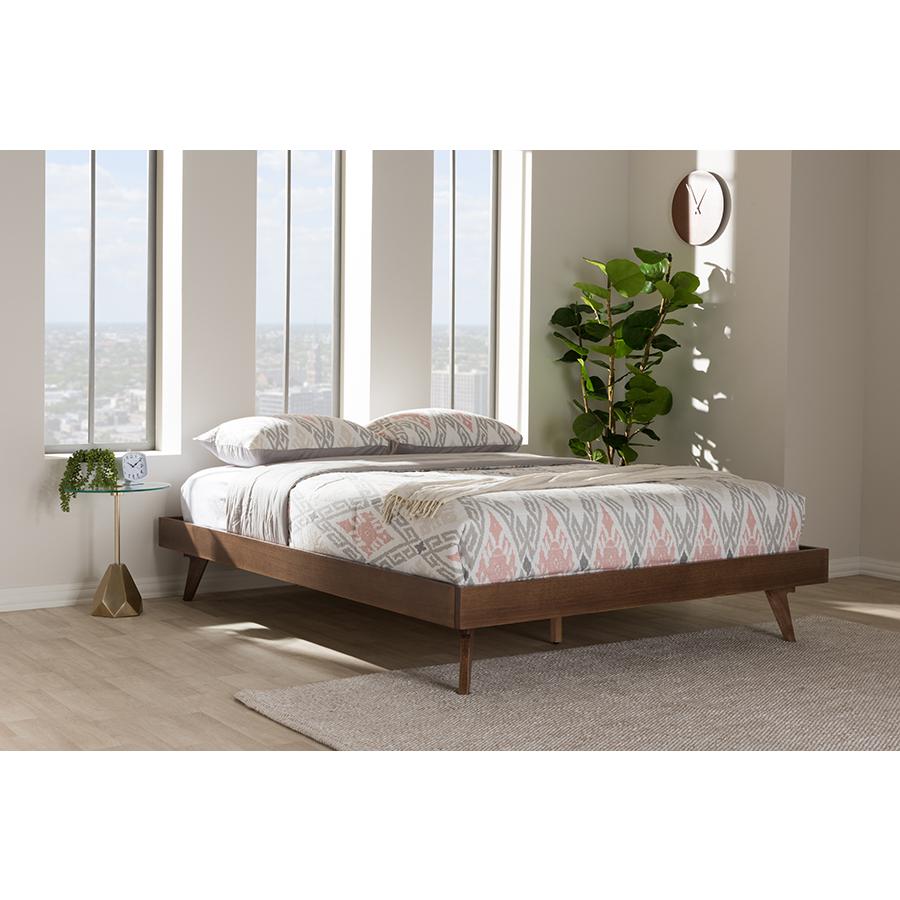 Jacob Mid-Century Modern Walnut Brown Finished Solid Wood Queen Size Bed Frame. Picture 5