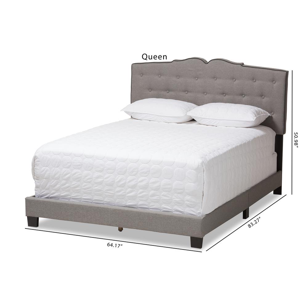 Vivienne Modern and Contemporary Light Grey Fabric Upholstered Queen Size Bed. Picture 19