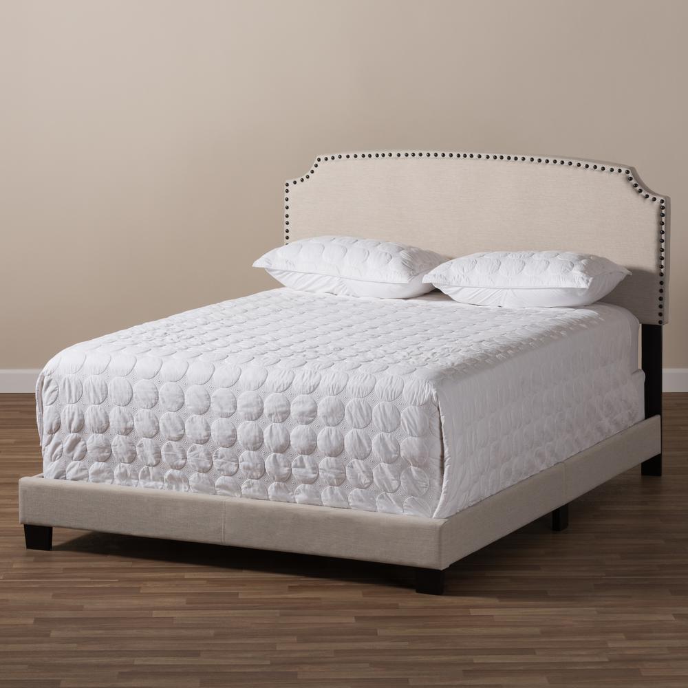 Odette Modern and Contemporary Light Beige Fabric Upholstered Queen Size Bed. Picture 17