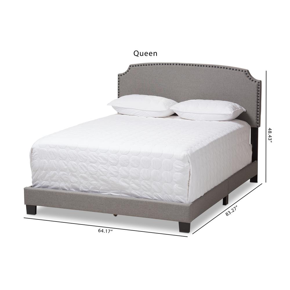 Odette Modern and Contemporary Light Grey Fabric Upholstered Queen Size Bed. Picture 19