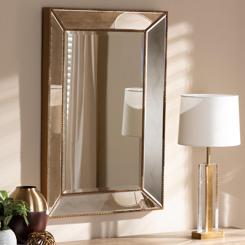 Neva Modern and Contemporary Antique Gold Finished Rectangular Accent Wall Mirror. Picture 5