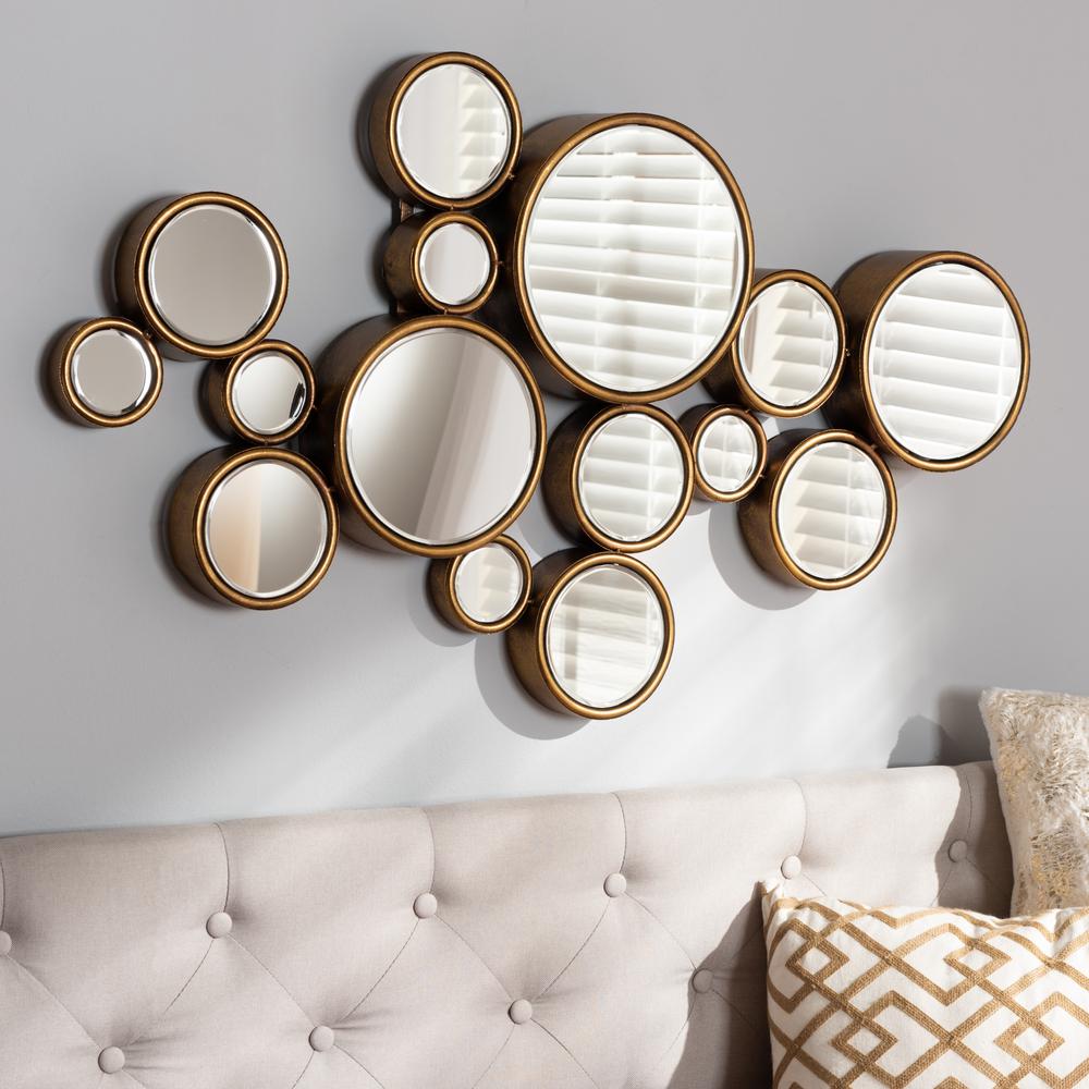 Cassiopeia Modern and Contemporary Antique Gold Finished Bubble Accent Wall Mirror. Picture 5