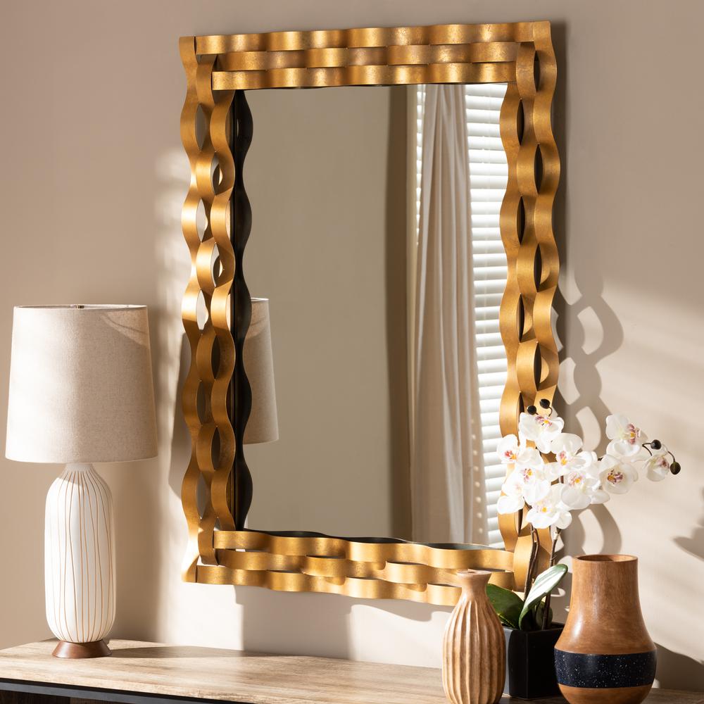Arpina Modern and Contemporary Antique Gold Finished Rectangular Accent Wall Mirror. Picture 5