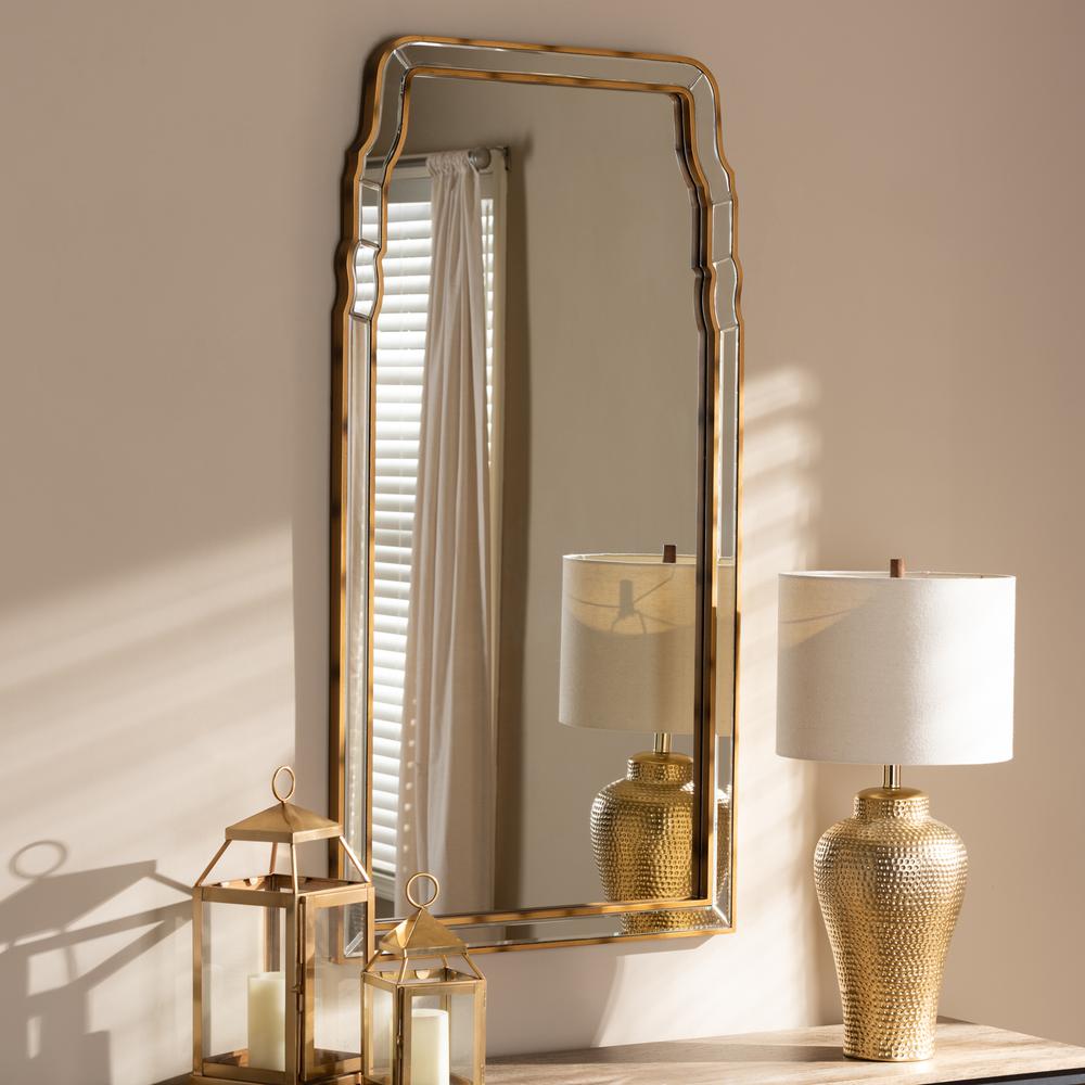 Alice Modern and Contemporary Queen Anne Style Antique Gold Finished Accent Wall Mirror. Picture 5