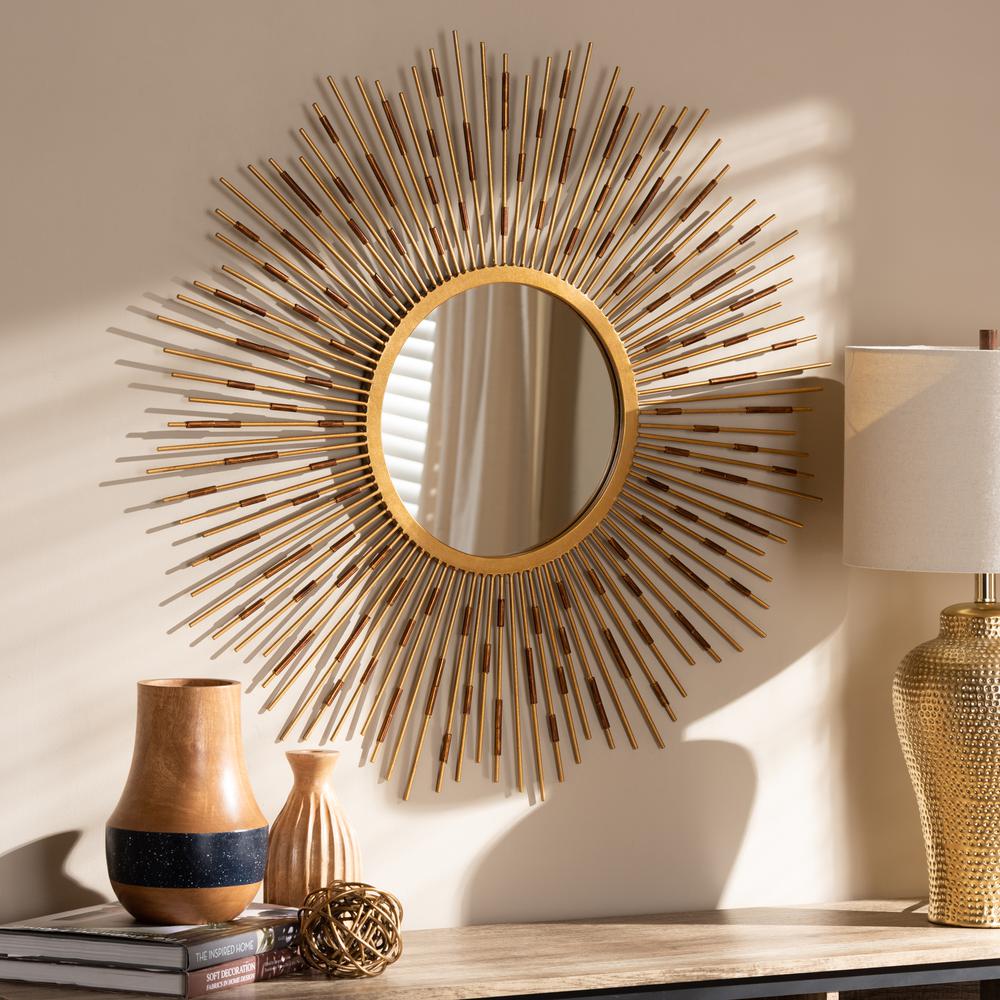 Apollonia Modern and Contemporary Gold Finished Sunburst Accent Wall Mirror. Picture 5