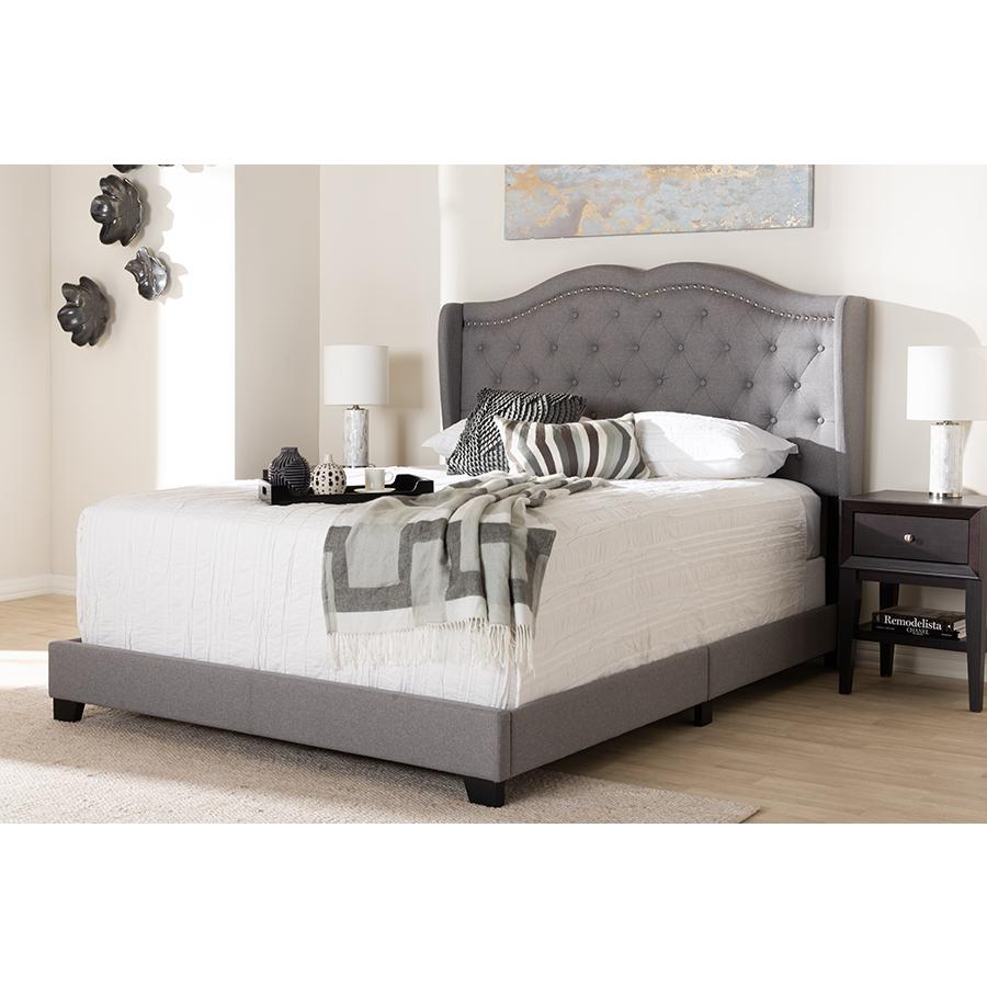 Aden Modern and Contemporary Grey Fabric Upholstered Queen Size Bed. Picture 6