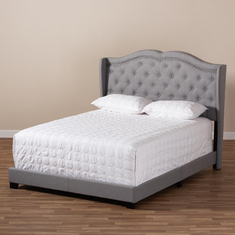 Aden Modern and Contemporary Grey Fabric Upholstered Queen Size Bed. Picture 17