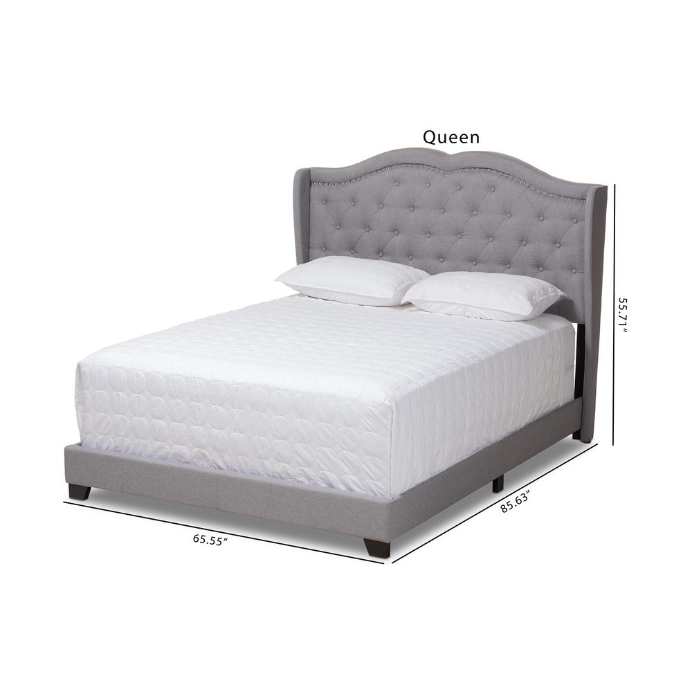 Aden Modern and Contemporary Grey Fabric Upholstered Queen Size Bed. Picture 19