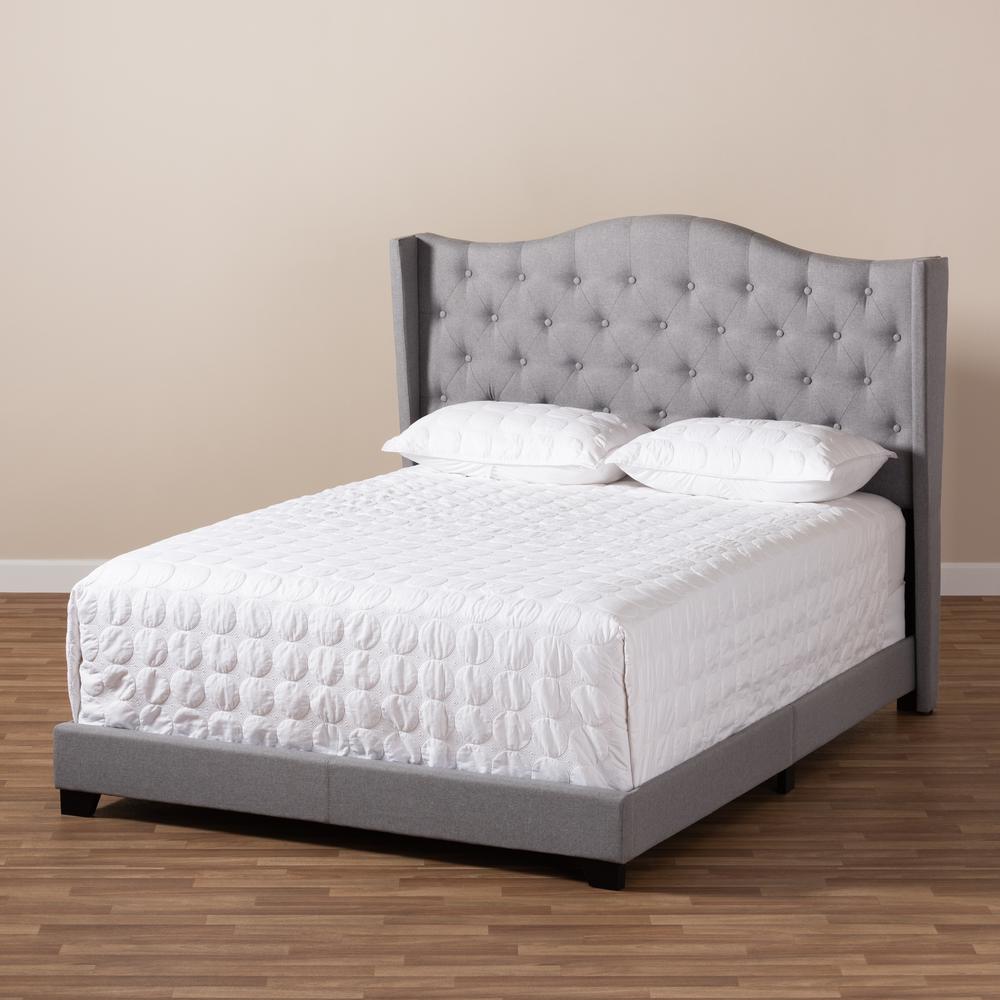 Alesha Modern and Contemporary Grey Fabric Upholstered Queen Size Bed. Picture 17