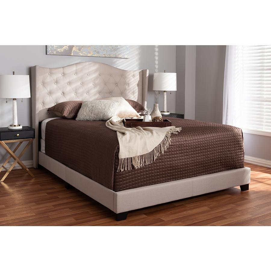Alesha Modern and Contemporary Beige Fabric Upholstered Queen Size Bed. Picture 6
