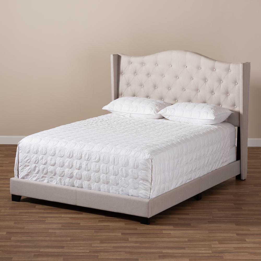 Alesha Modern and Contemporary Beige Fabric Upholstered Queen Size Bed. Picture 17