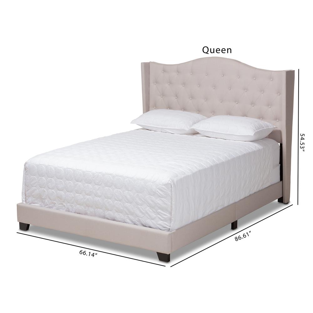 Alesha Modern and Contemporary Beige Fabric Upholstered Queen Size Bed. Picture 19