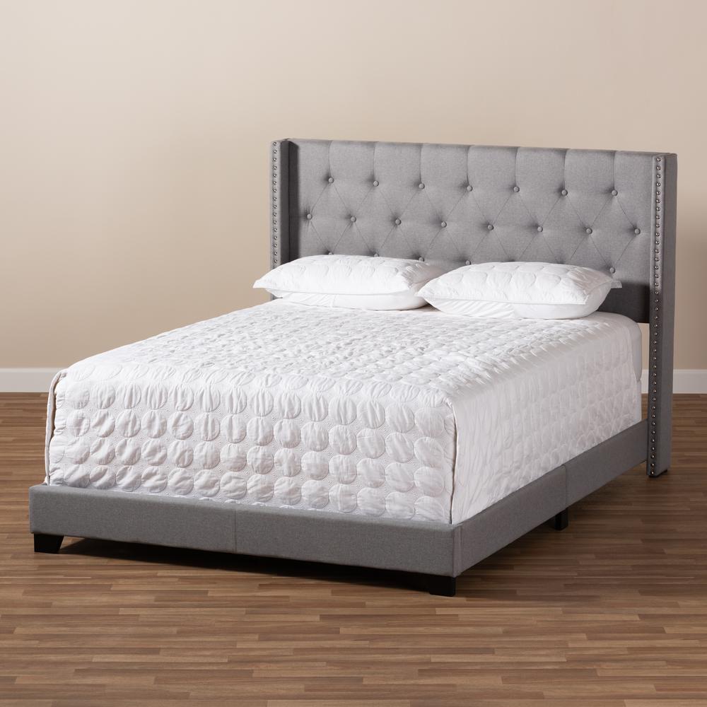 Brady Modern and Contemporary Light Grey Fabric Upholstered Queen Size Bed. Picture 17