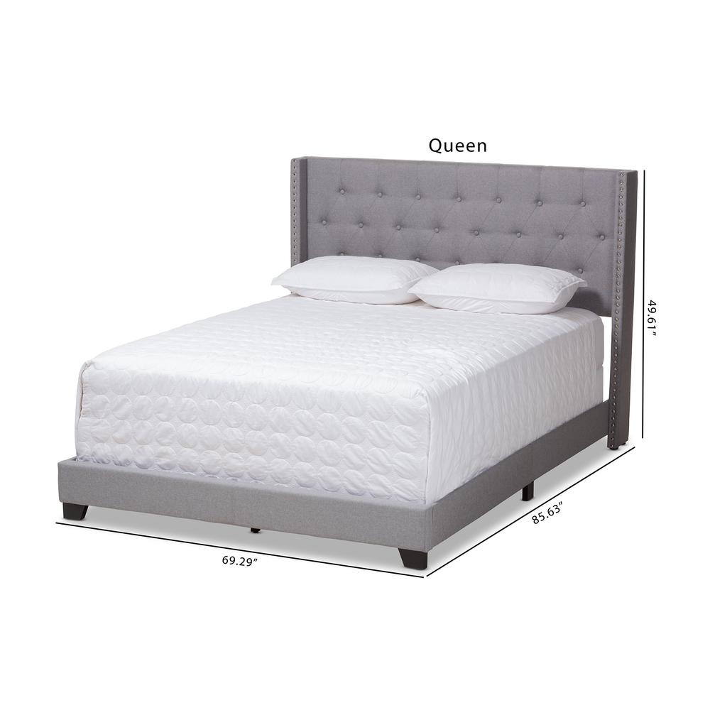 Brady Modern and Contemporary Light Grey Fabric Upholstered Queen Size Bed. Picture 19