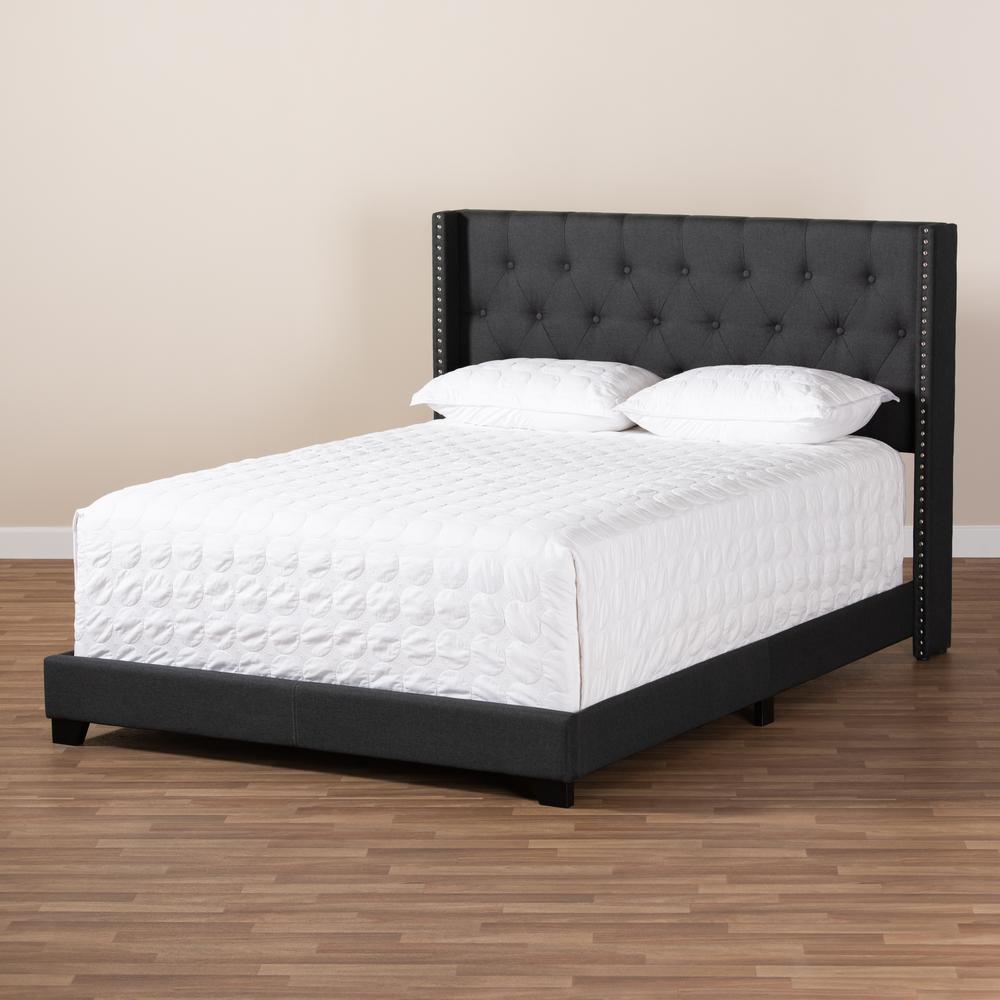 Brady Modern and Contemporary Charcoal Grey Fabric Upholstered Queen Size Bed. Picture 17