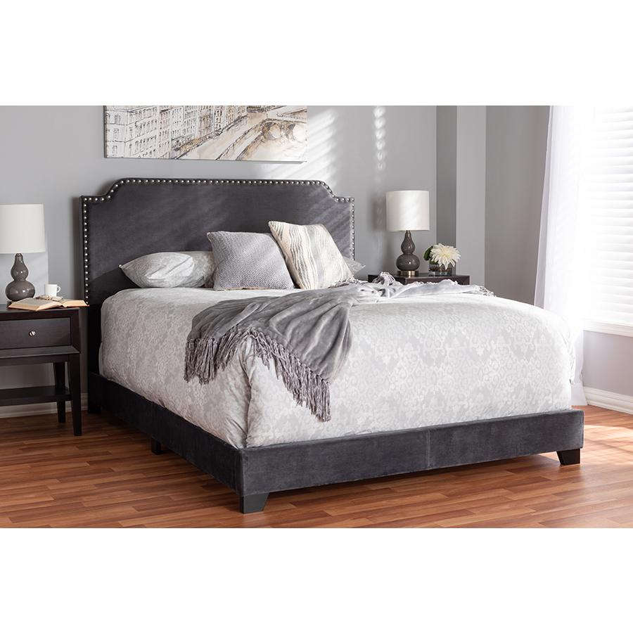 Baxton Studio Darcy Luxe and Glamour Dark Grey Velvet Upholstered Queen Size Bed. Picture 6