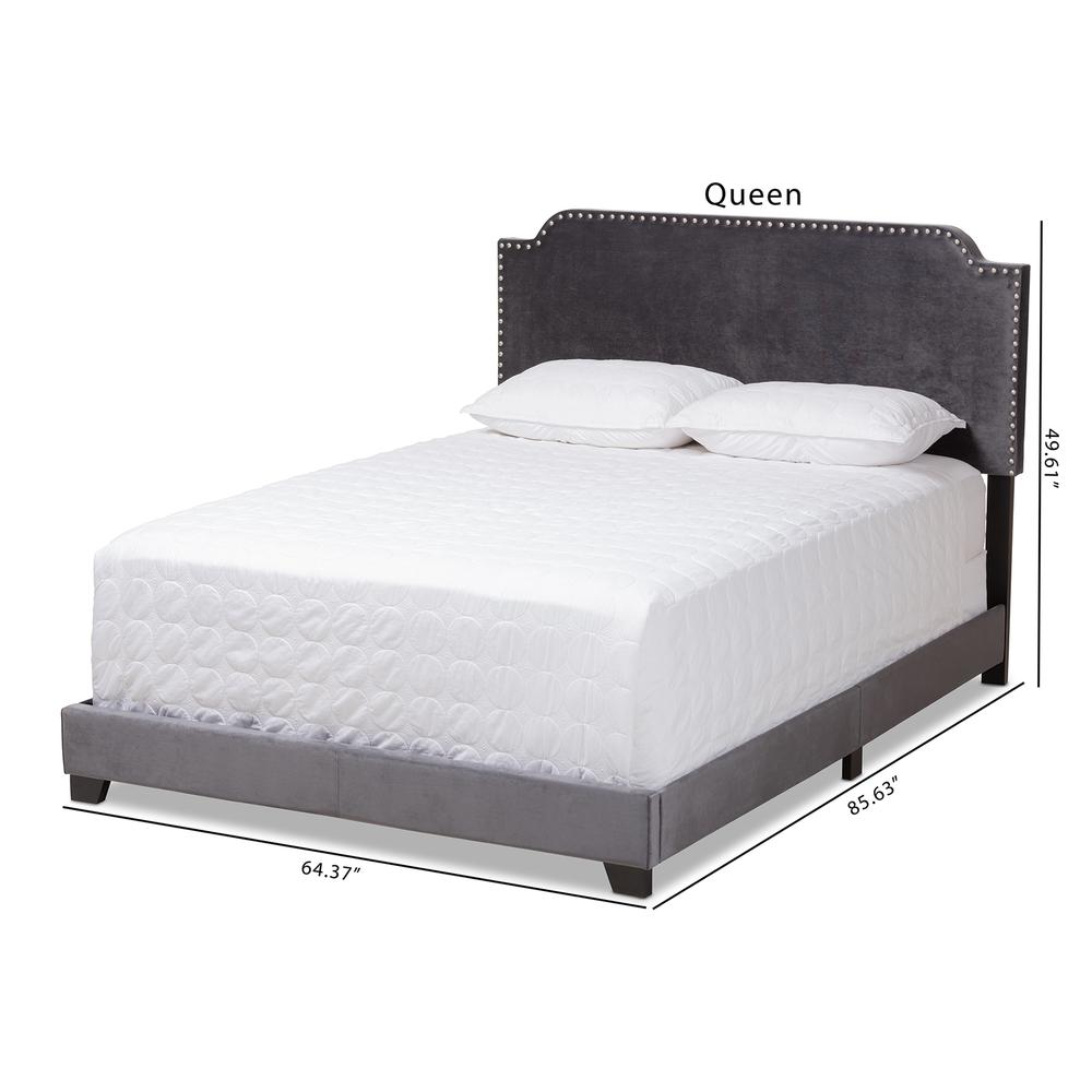 Baxton Studio Darcy Luxe and Glamour Dark Grey Velvet Upholstered Queen Size Bed. Picture 19