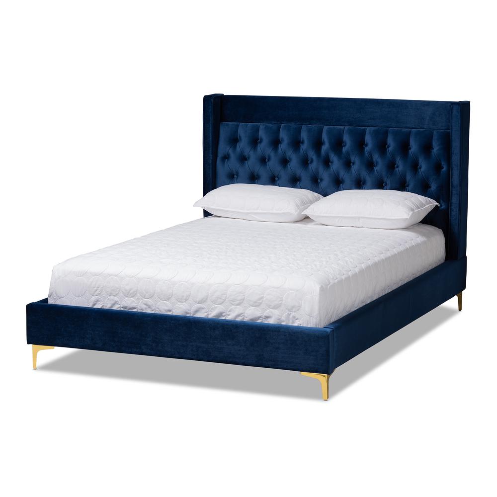 King Size Platform Bed with Gold-Finished Legs. Picture 10