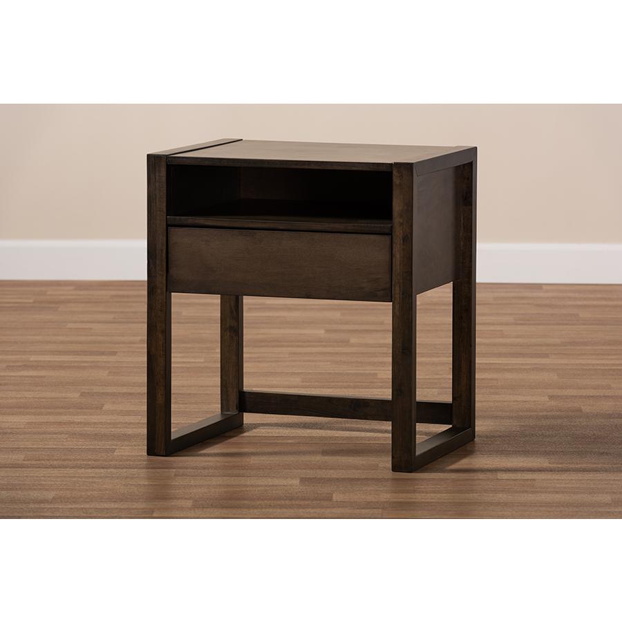 Inicio Modern and Contemporary Charcoal Brown Finished 1-Drawer Wood Nightstand. Picture 17