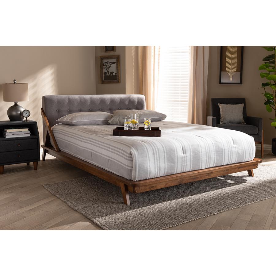 Sante Mid-Century Modern Grey Fabric Upholstered Wood Full Size Platform Bed. Picture 22
