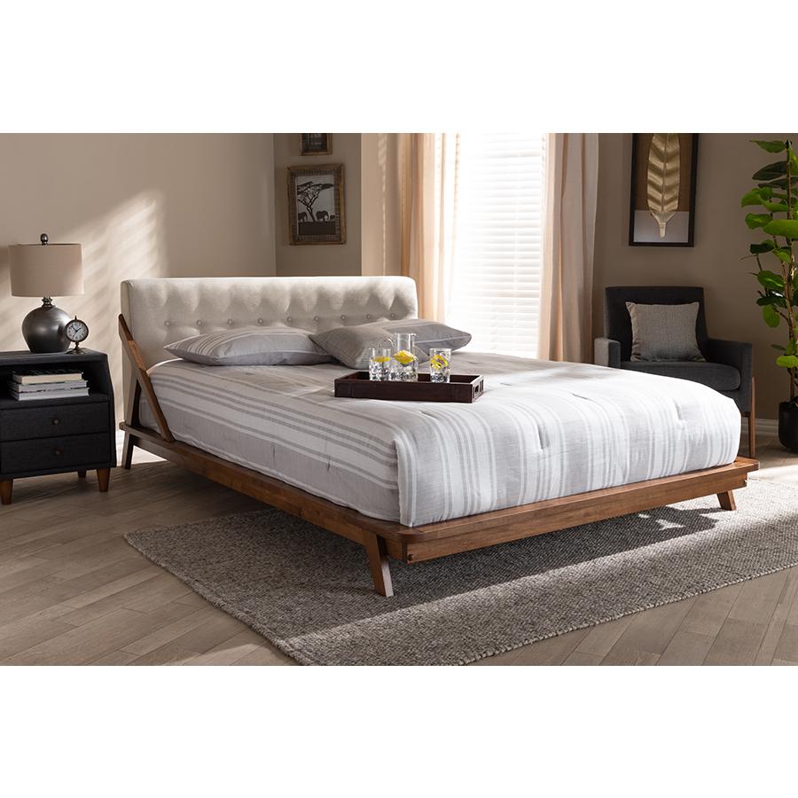 Light Beige Fabric Upholstered Wood Full Size Platform Bed. Picture 22