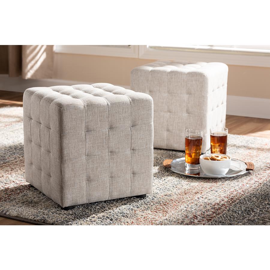 Beige Fabric Upholstered Tufted Cube Ottoman Set of 2. Picture 13