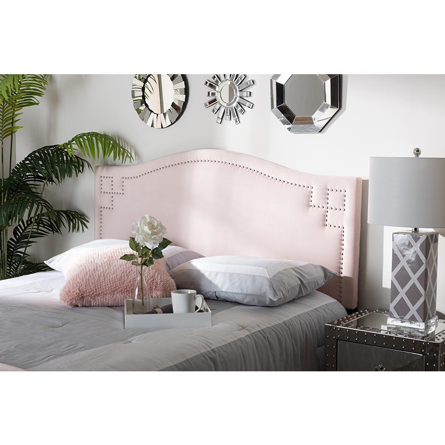 Light Pink Velvet Fabric Upholstered Queen Size Headboard. Picture 9